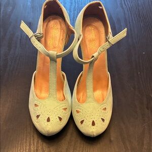 Charming T-Strap Heels in Soft Blue